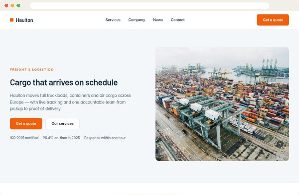 Haulton homepage shown in a browser window